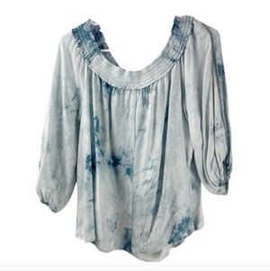 LOVESTITCH Women's Tie Dye Embroidered Peasant Top Size Large.